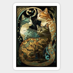 Three Cats - Art Nouveau Style Sticker